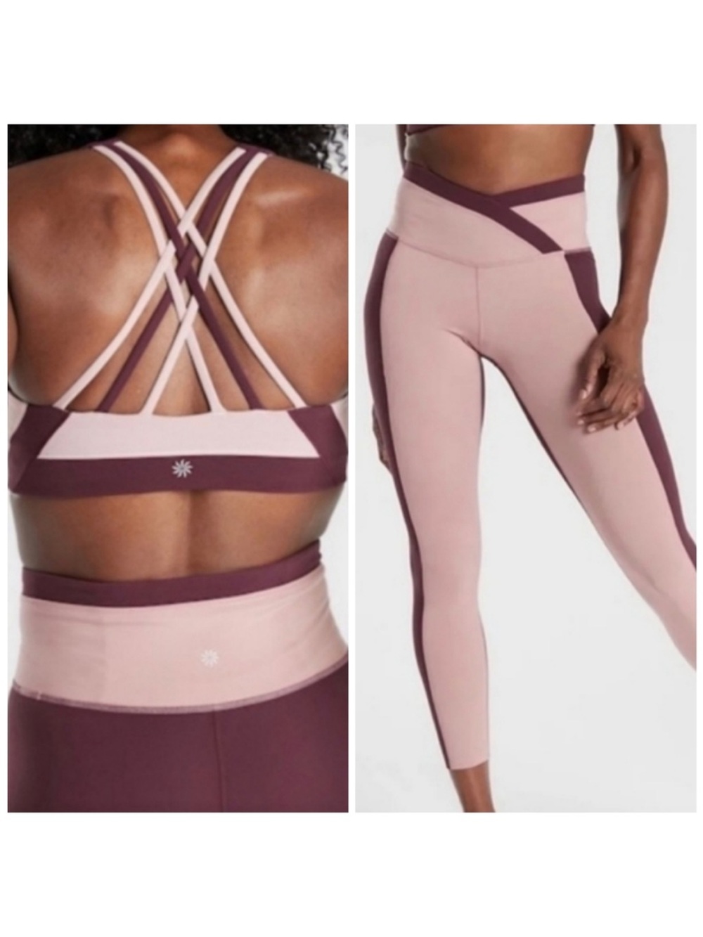 Athleta Chroma 2-piece set - bra and 7/8 tights in a mauve and burgundy XS/S